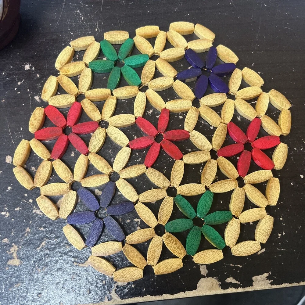Vintage Beaded Wooden Trivet Hot Pad or Wall Hanging(4 Set